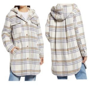 Anthropologie Hooded Plaid High Pile Fleece Lined Shirt Jacket L